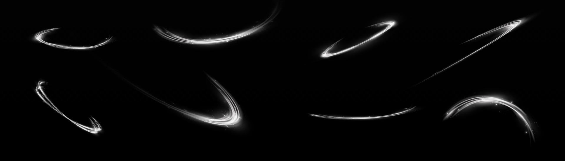 White glowing shiny lines effect vector background. Luminous white lines of speed. Light glowing effect. Light trail wave, fire path trace line and incandescence curve twirl.