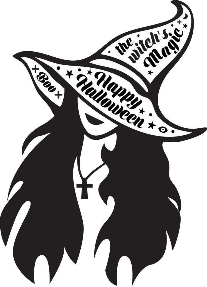 The Witch in the Hat with Halloween quotes vector