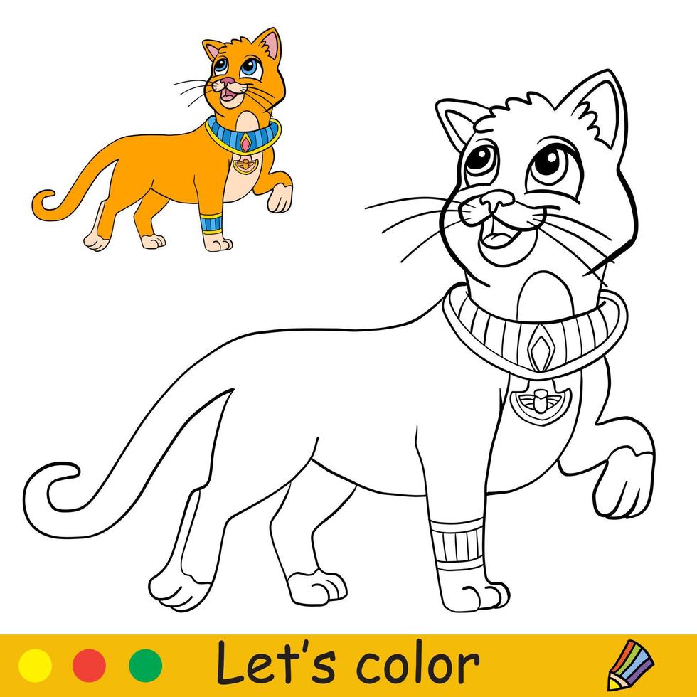 gato egipcio de halloween para colorear para niños con plantilla vector