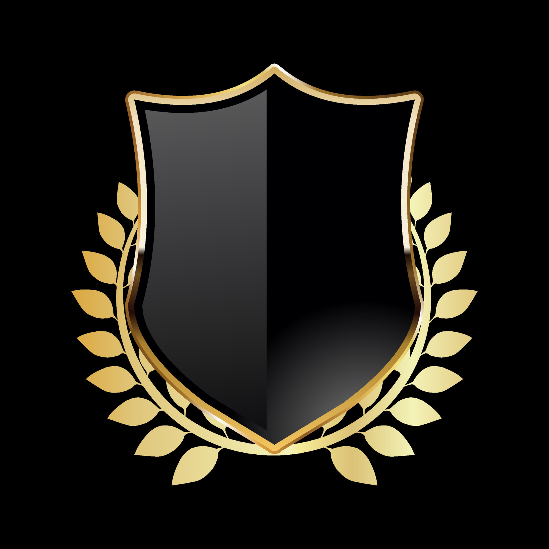 Black shield with golden laurel wreath on black background 11418789