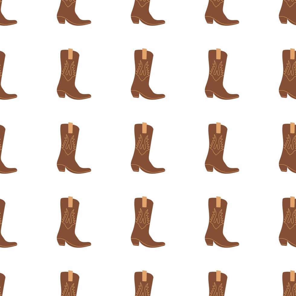 Cowboy boots with ornament seamless pattern. Wild west theme. Hand drawn colored trendy vector illustration on white background