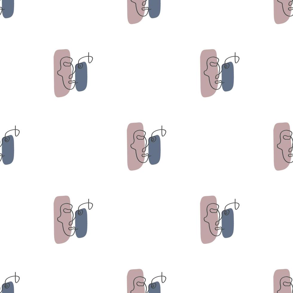 Surreal Faces One Line Seamless Pattern . Abstract Minimalistic Art design for print, cover, wallpaper, Minimal and natural wall art. Vector illustration on white background.