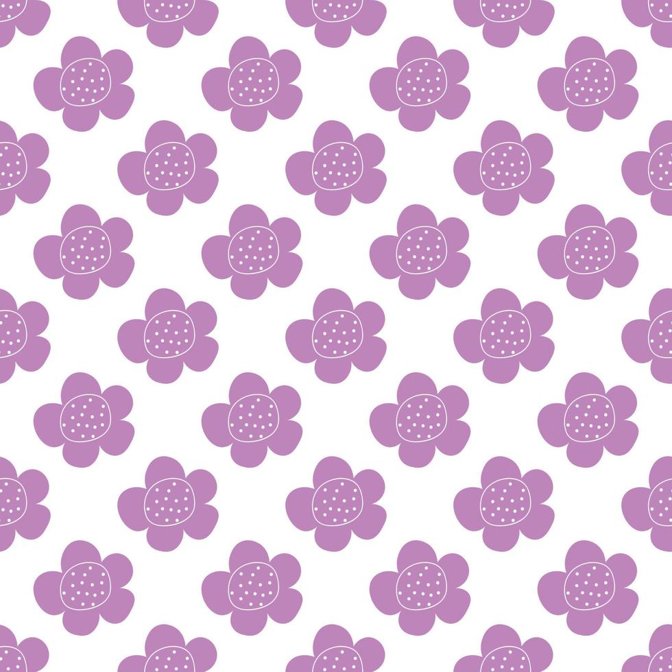 Floral seamless vector pattern with flowers. Spring flora. Simple hand-drawn kids style. Pretty ditsy for fabric, textile, wallpaper. Digital paper in white background
