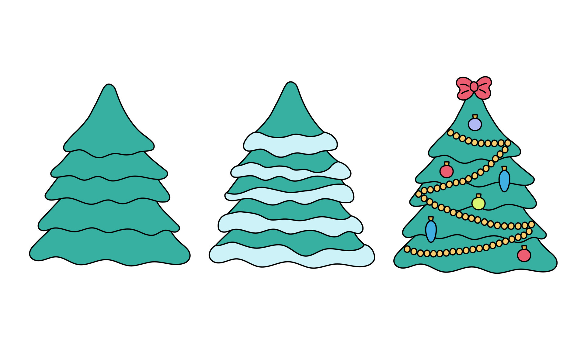 Chrismas tree doodles set. Vector illustration of isolated festive ...