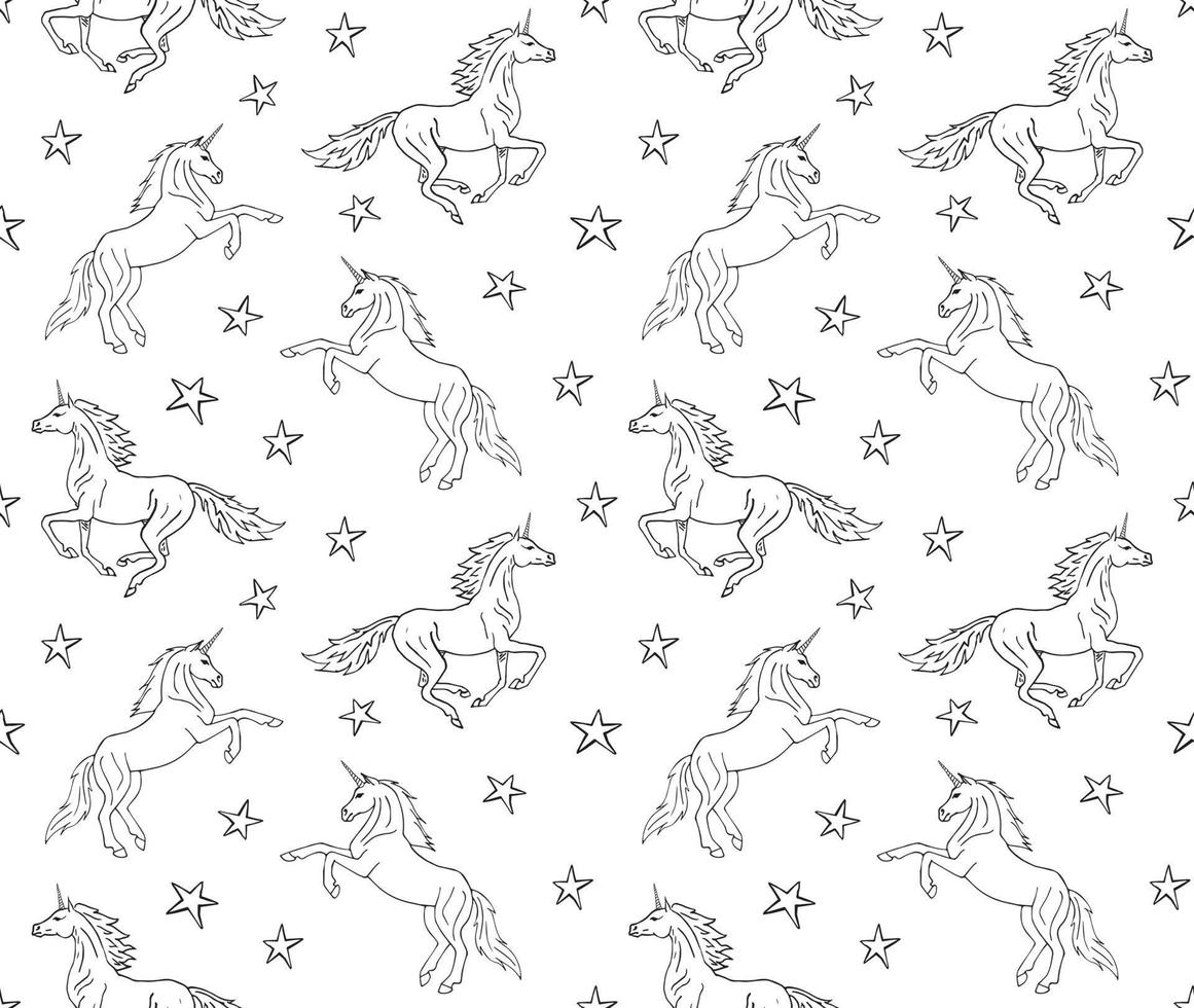 Vector seamless pattern of hand drawn unicorn