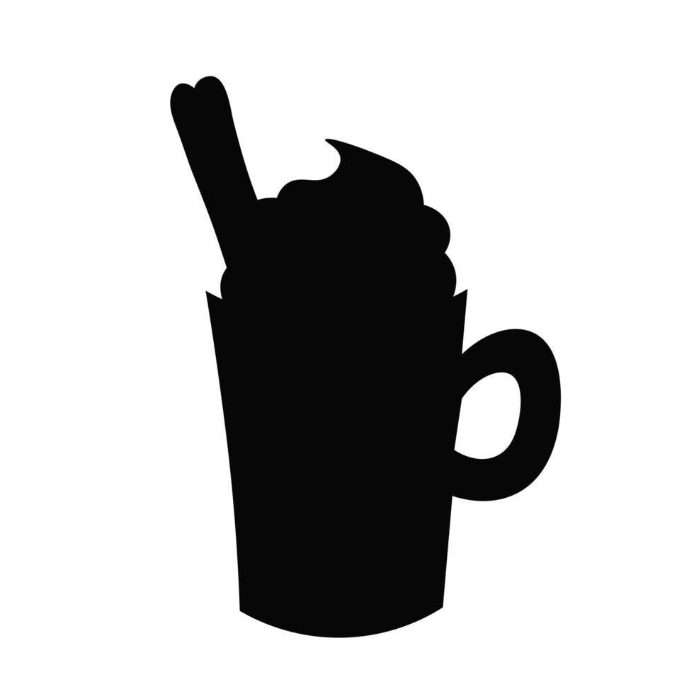 Cup of coffee with whipped cream and cinnamon stick silhouette vector