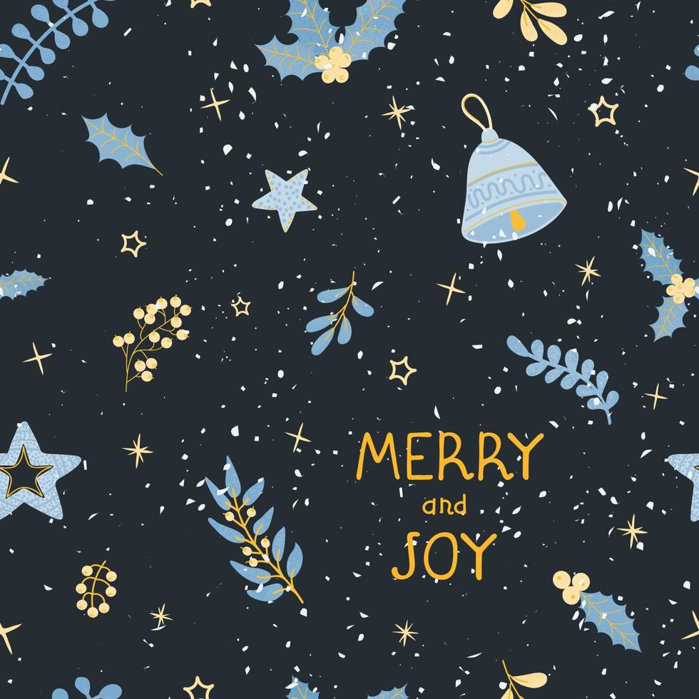 Vector modern seamless pattern with colorful hand draw illustration of Christmas items. Use it for wallpaper, textile print, fills, web page, surface textures, wrapping paper, design of presentation