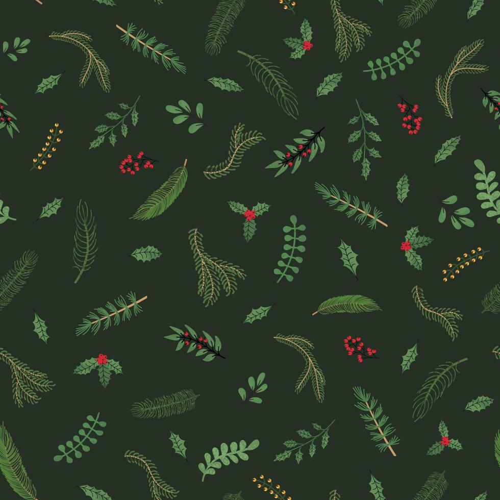 vector moderno patrón sin costuras con mano colorida dibujar ilustración de plantas navideñas. Úselo para papel tapiz, impresión textil, rellenos, página web, texturas superficiales, papel de regalo, diseño de presentación.