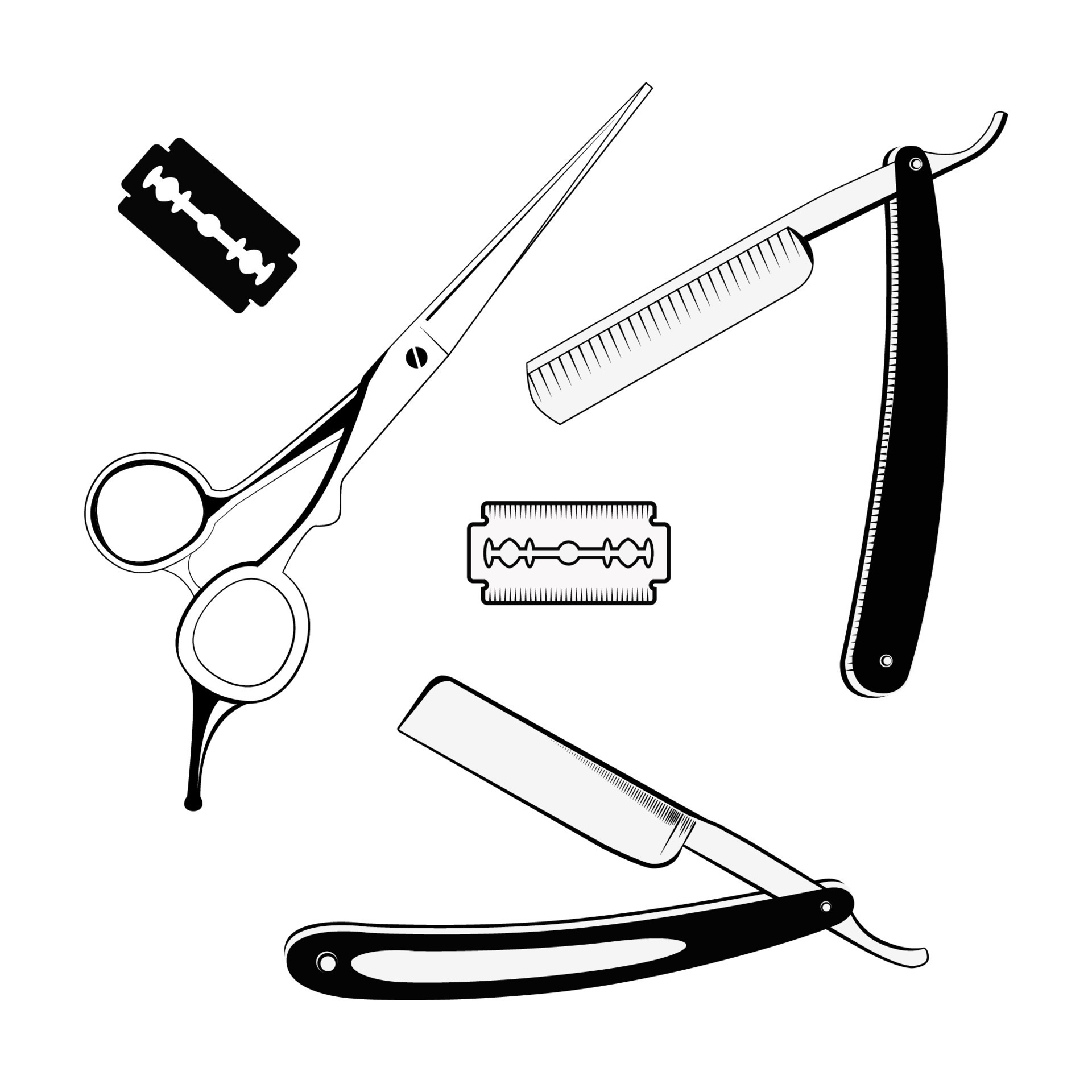 A set of four razors and scissors 11419042 Vector Art at Vecteezy