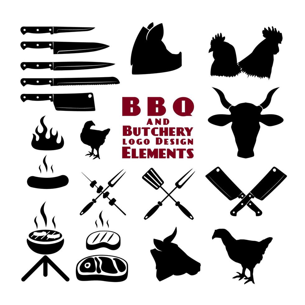 conjunto de herramientas de carnicería y barbacoa en vector