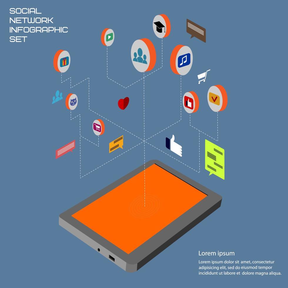 conjunto de infografía de red social.elemento de diseño en vector