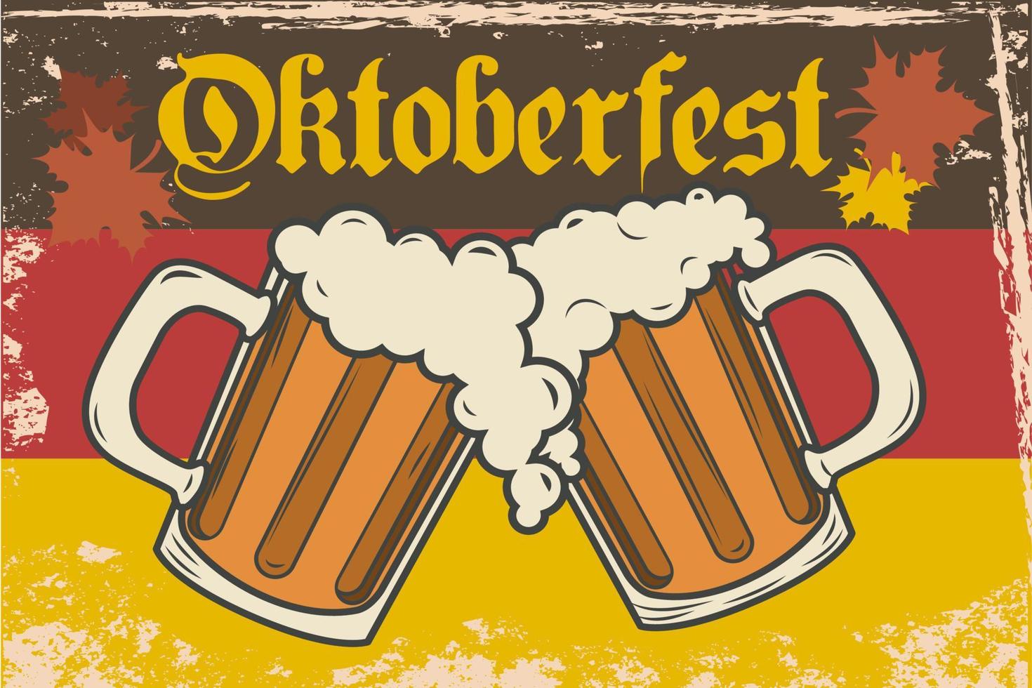 Ilustración de vector de Oktoberfest. dos jarras de cerveza en el fondo de la bandera de alemania.