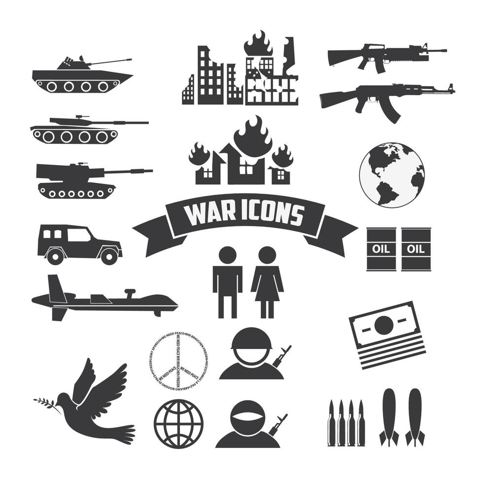 War icons set. Civil war. International day of peace. vector