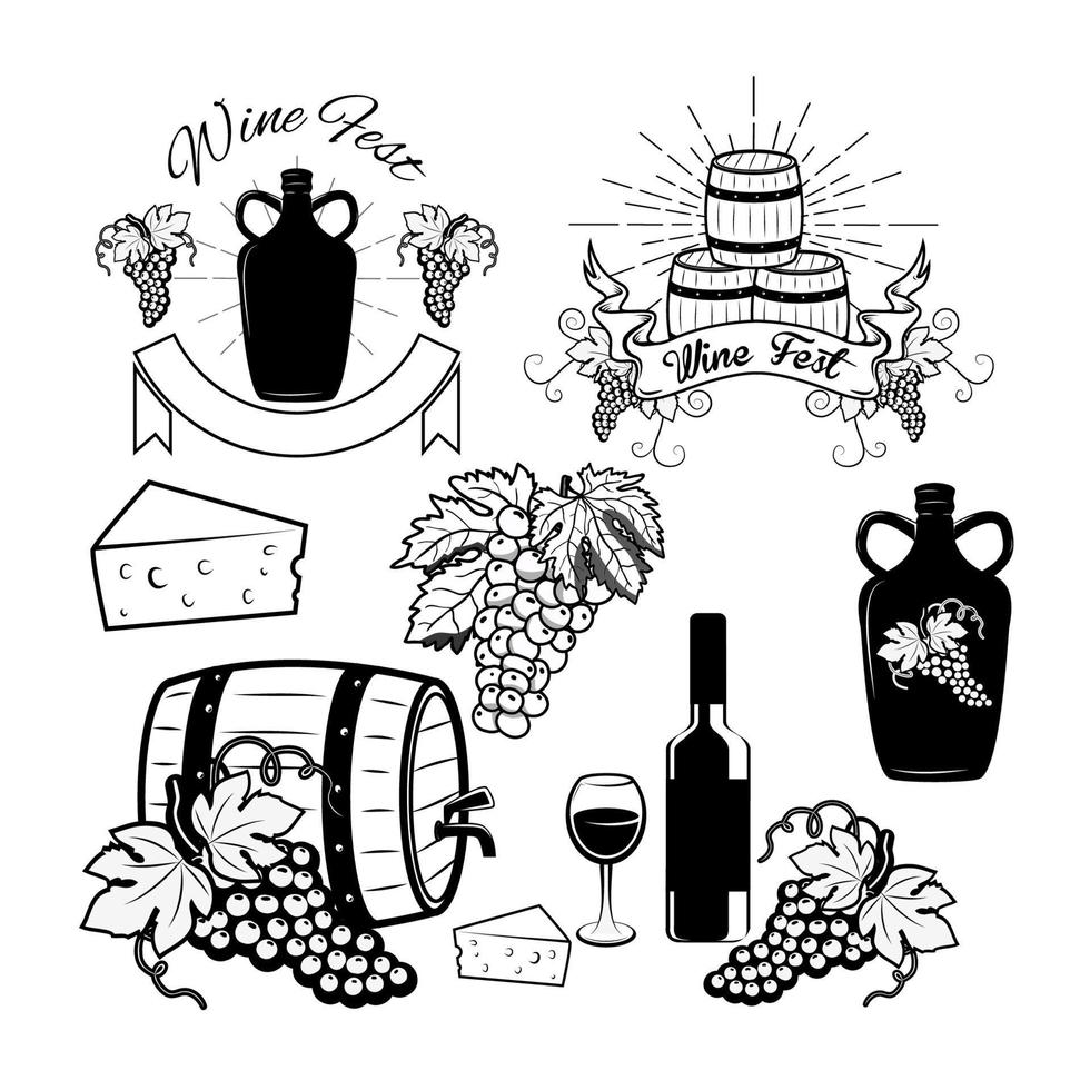 conjunto de signos de vino, insignias y etiquetas en vector. plantilla de logotipo y etiqueta. vector