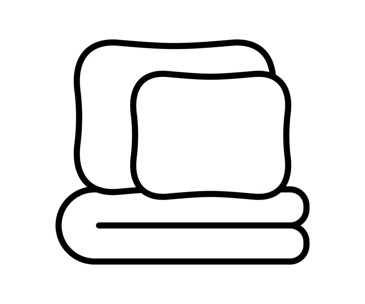 ropa de cama con almohadas, sábanas y un icono de línea de manta. textiles para el hogar para el dormitorio. Cojín y edredón para dormir. trazo editable. signo de contorno vectorial vector