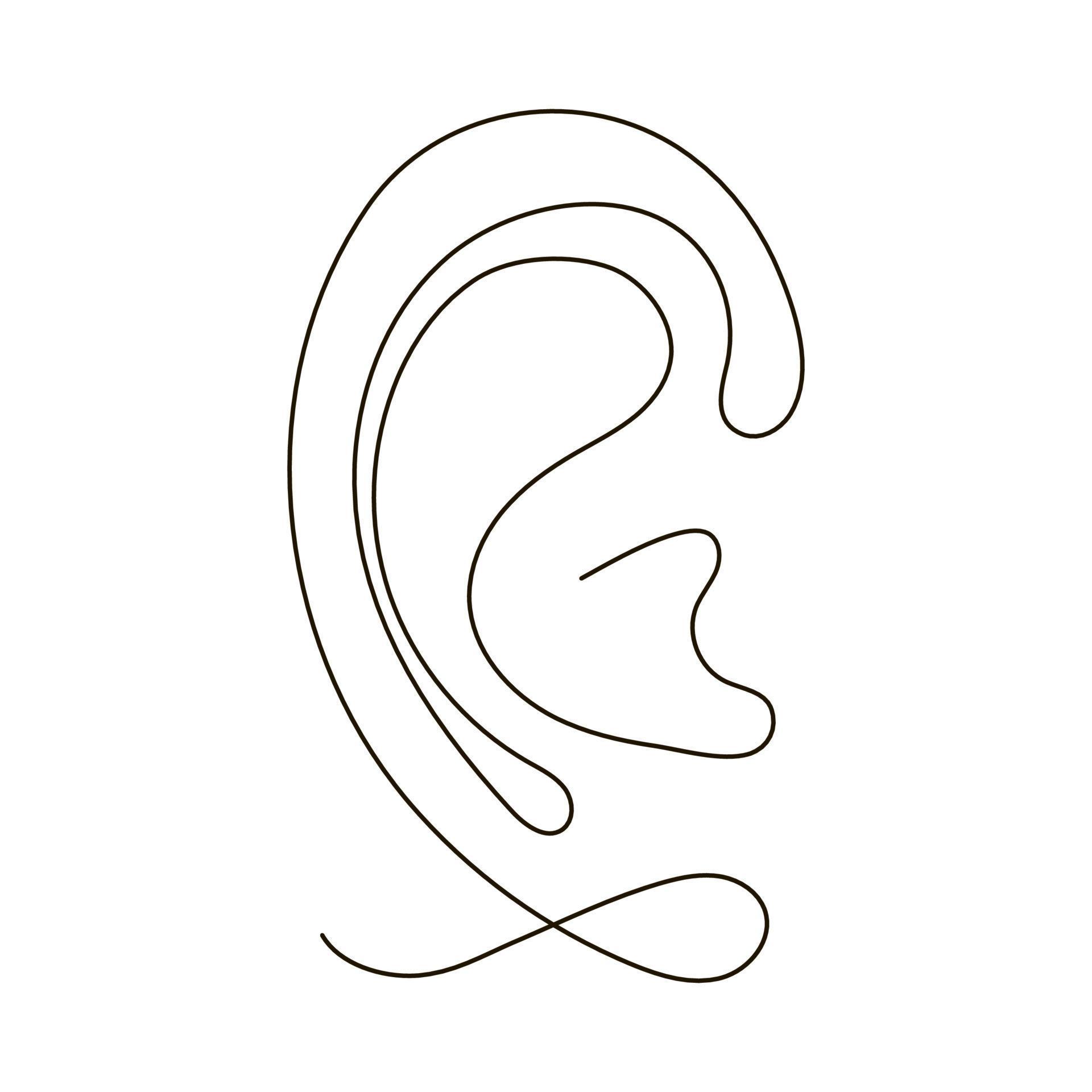 Ear outline, hear icon, one art line continuous drawing. Hear, listen