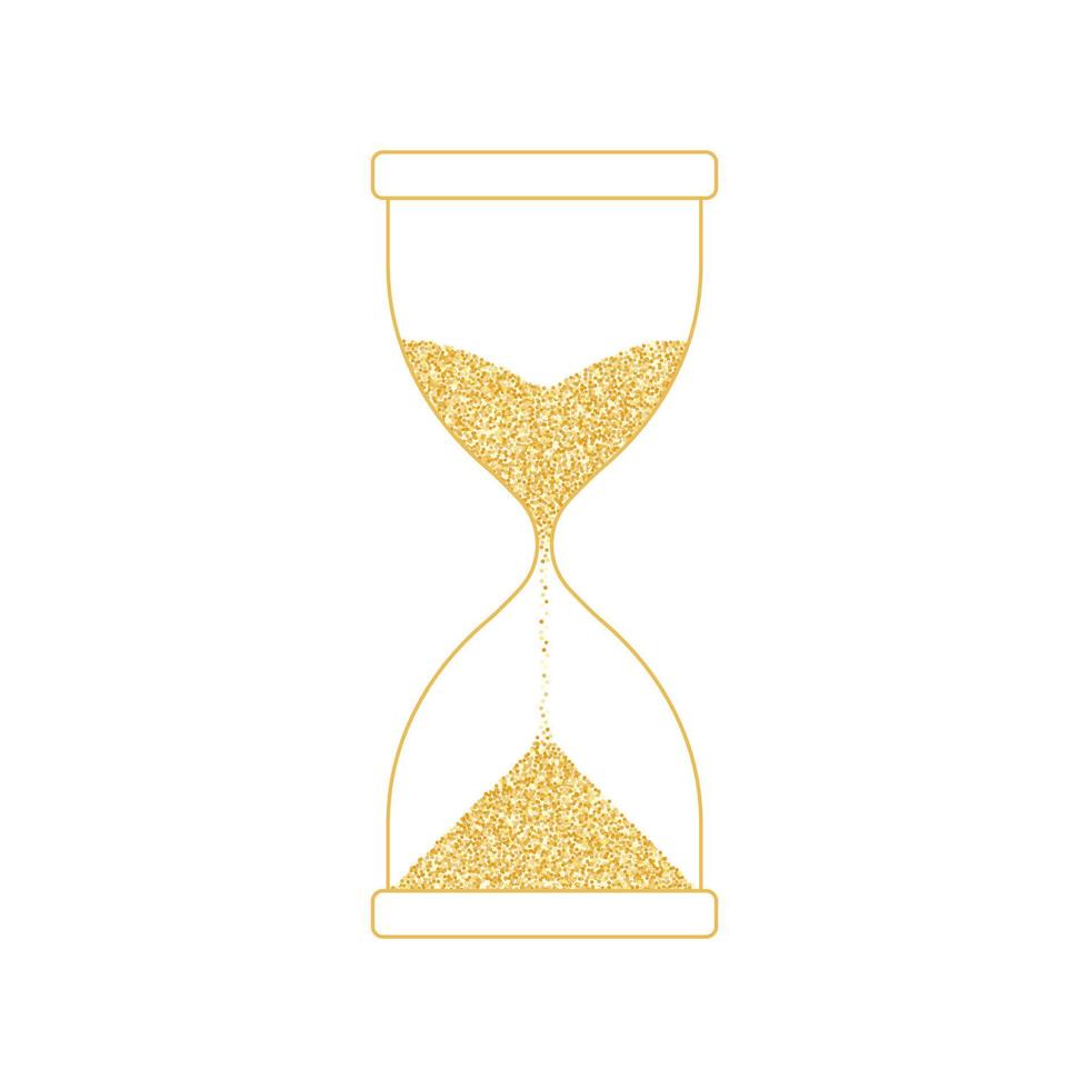 Hourglass from gold light particles sand. Countdown, flowing time concept. Vector on white background