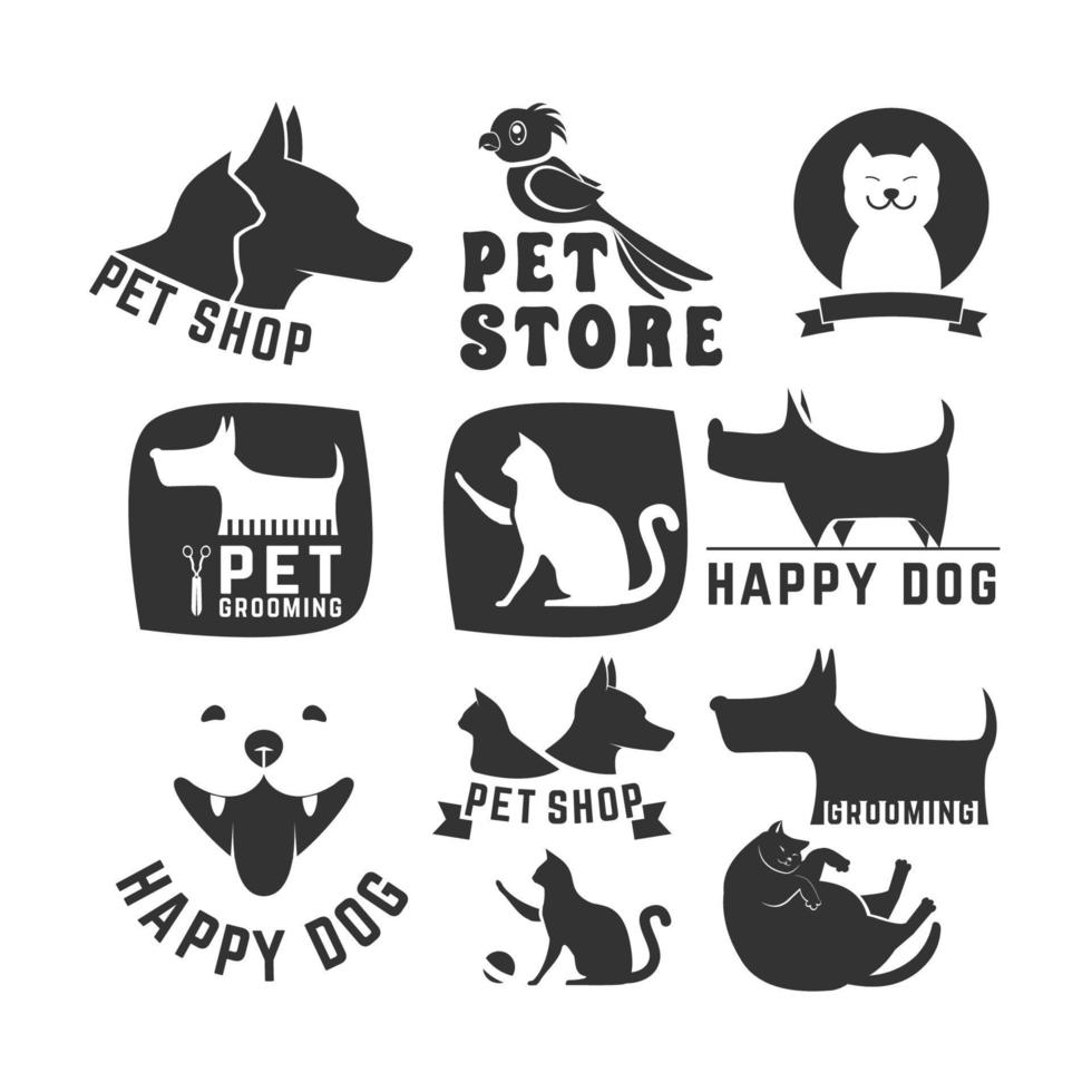 Set of pet shop labels and badges. Cat food. Dog food. Pet store. Logo design template. Pet grooming vector