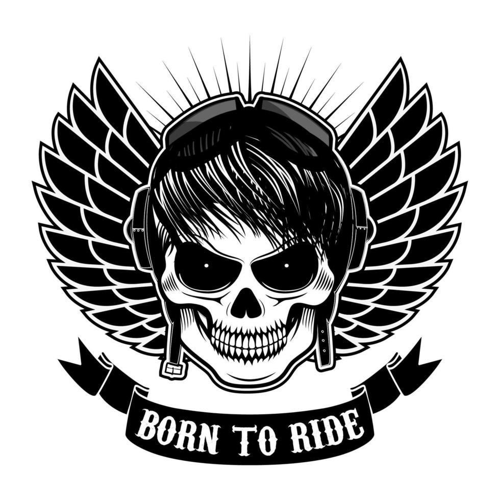 biker theme labels. skulls with wings. vector