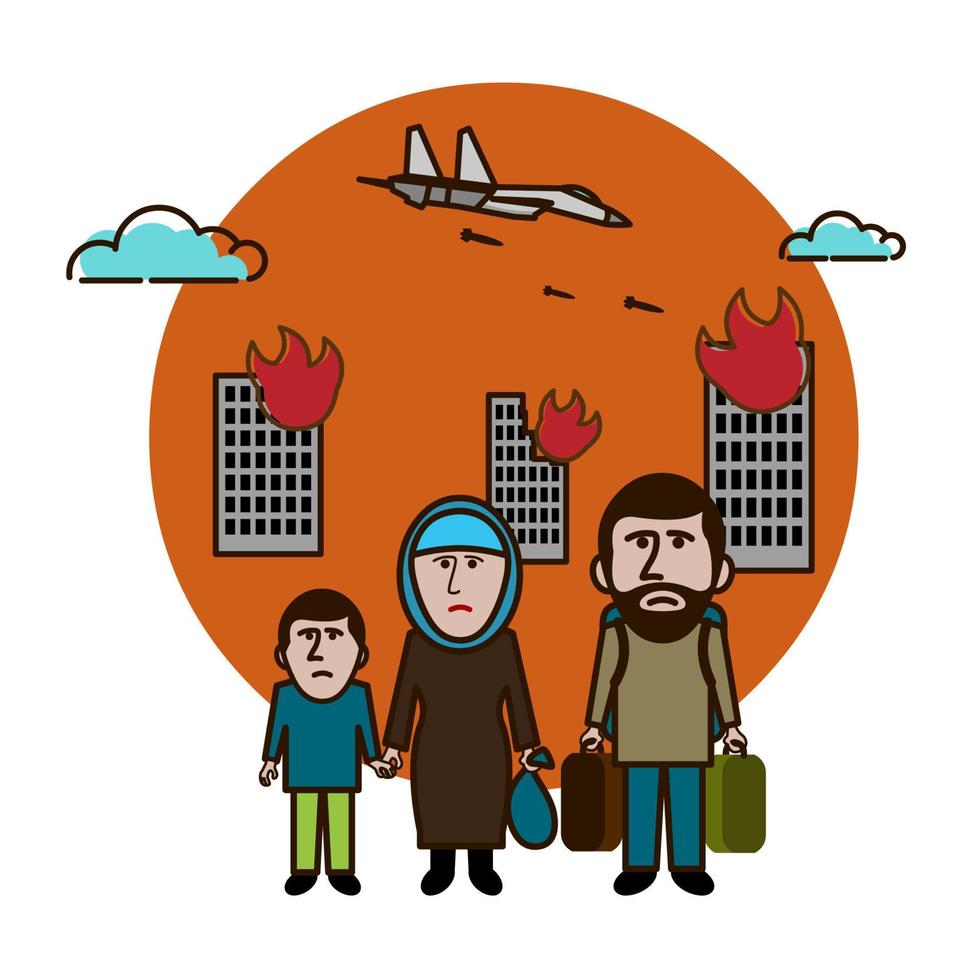 Syrian refugees. Civil war in Syria. Vector illustration.