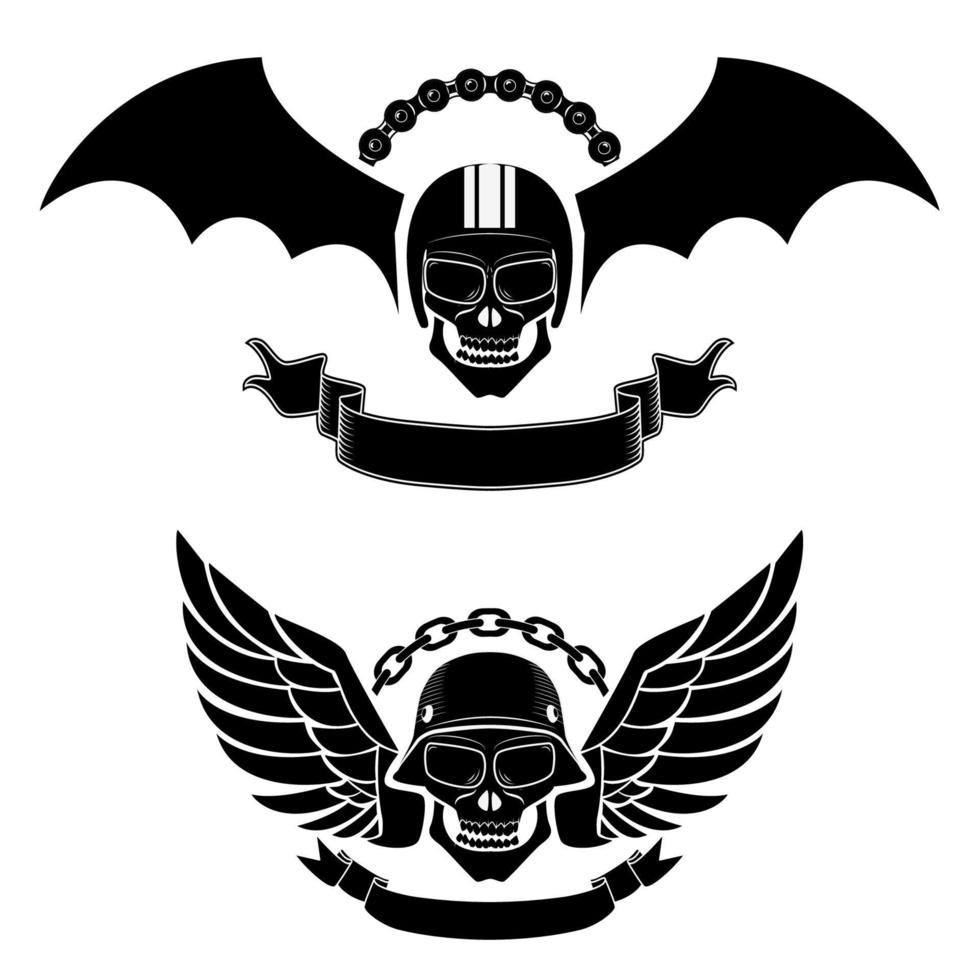 biker labels. Street racing. Skulls with wings vector