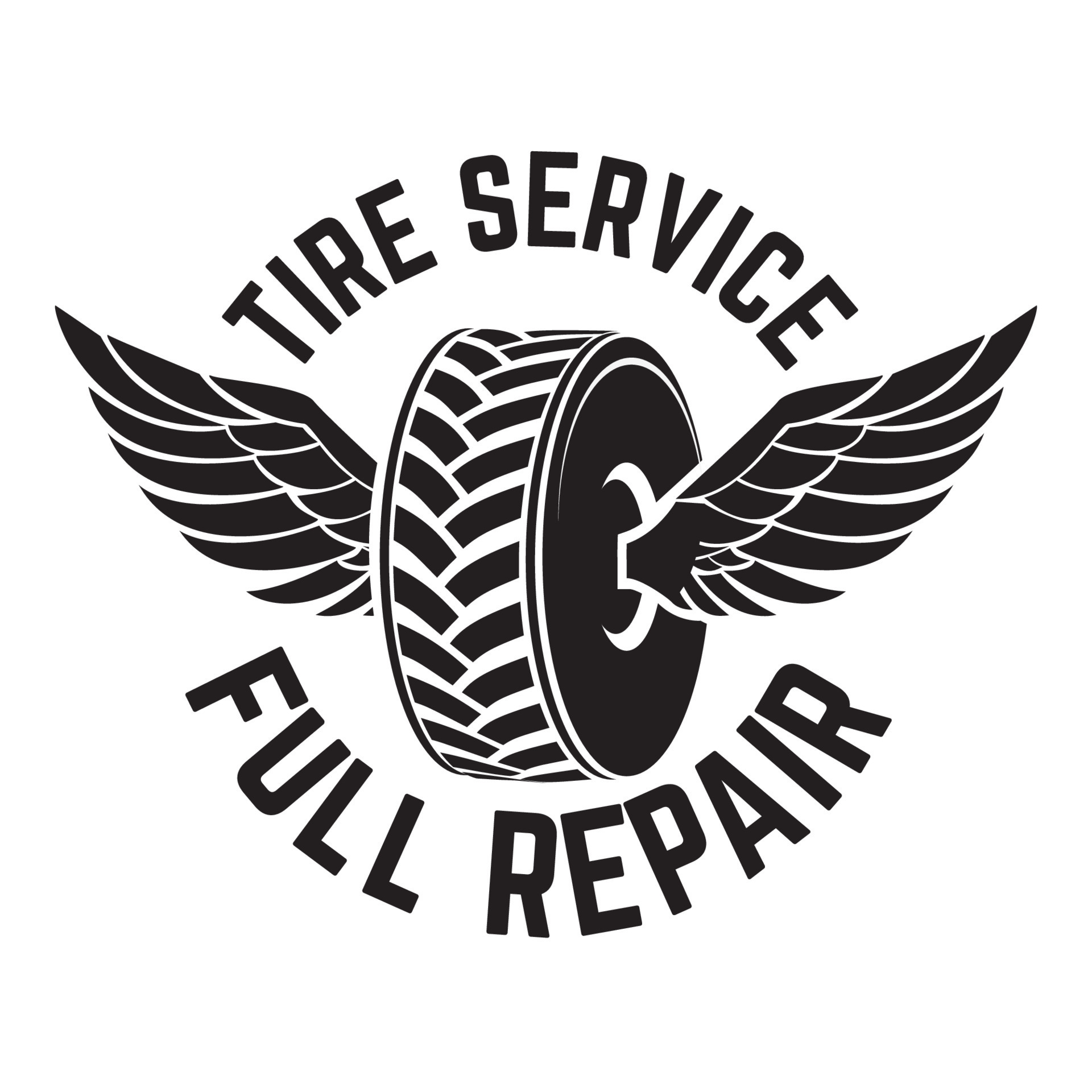 Tire service, full repair. Tire shop and service emblem, vector design