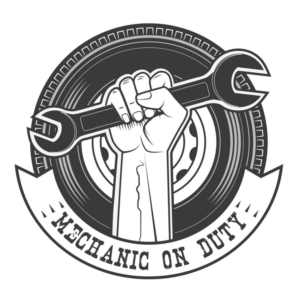 Mechanic on duty vector logo template.