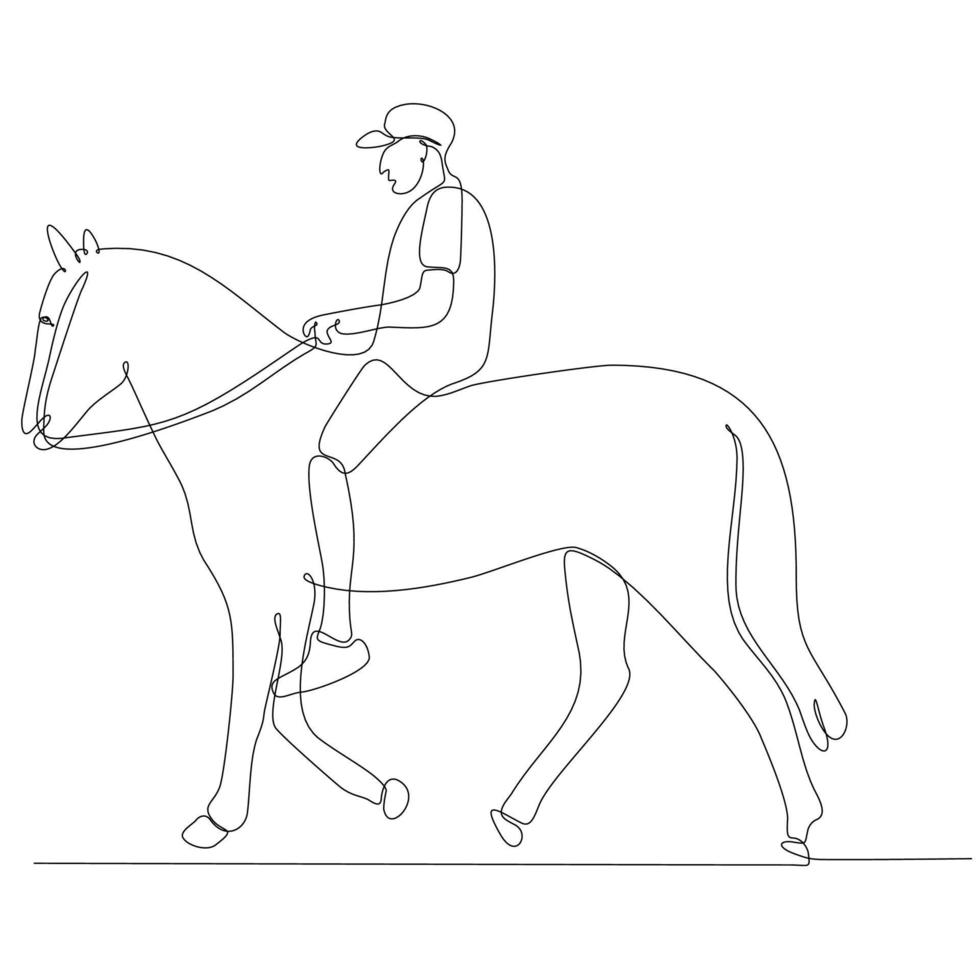 continuous line drawing man riding horse vector illustration