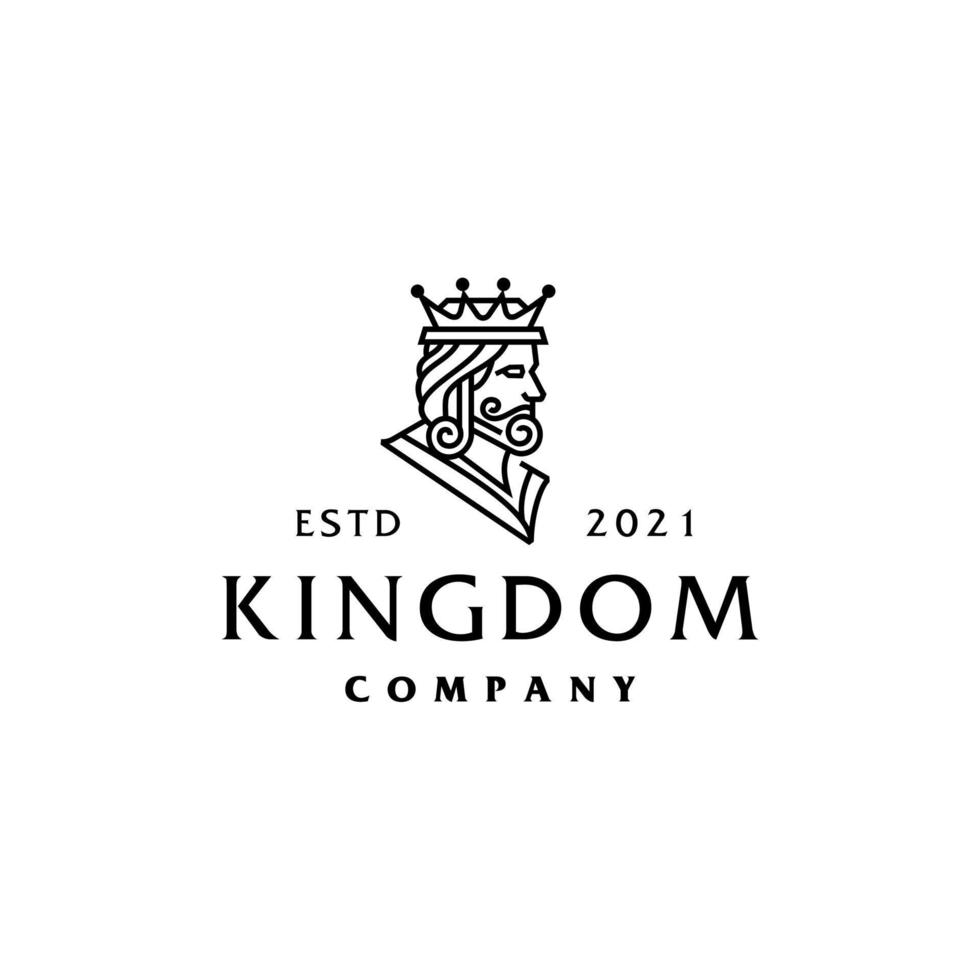 artistic Ancient King Crown with Beard and Mustache Face logo design vector in minimal elegant line art style