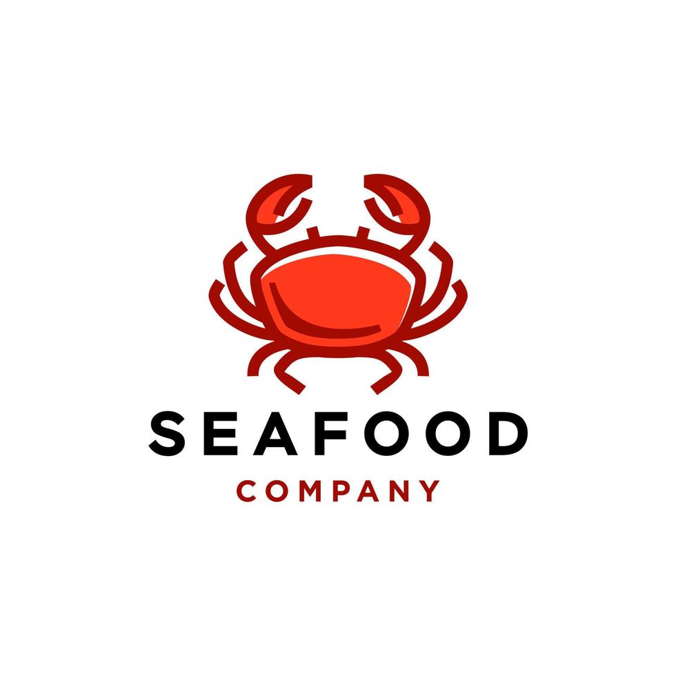 icono de diseño de logotipo de restaurante de cangrejo rojo de mariscos para negocios de alimentos, vector de ilustración de diseño de dibujos animados de mascota de cangrejo rojo