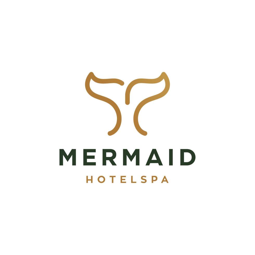 simple whale tail fin icon outline, mermaid symbol line art elegant logo design vector
