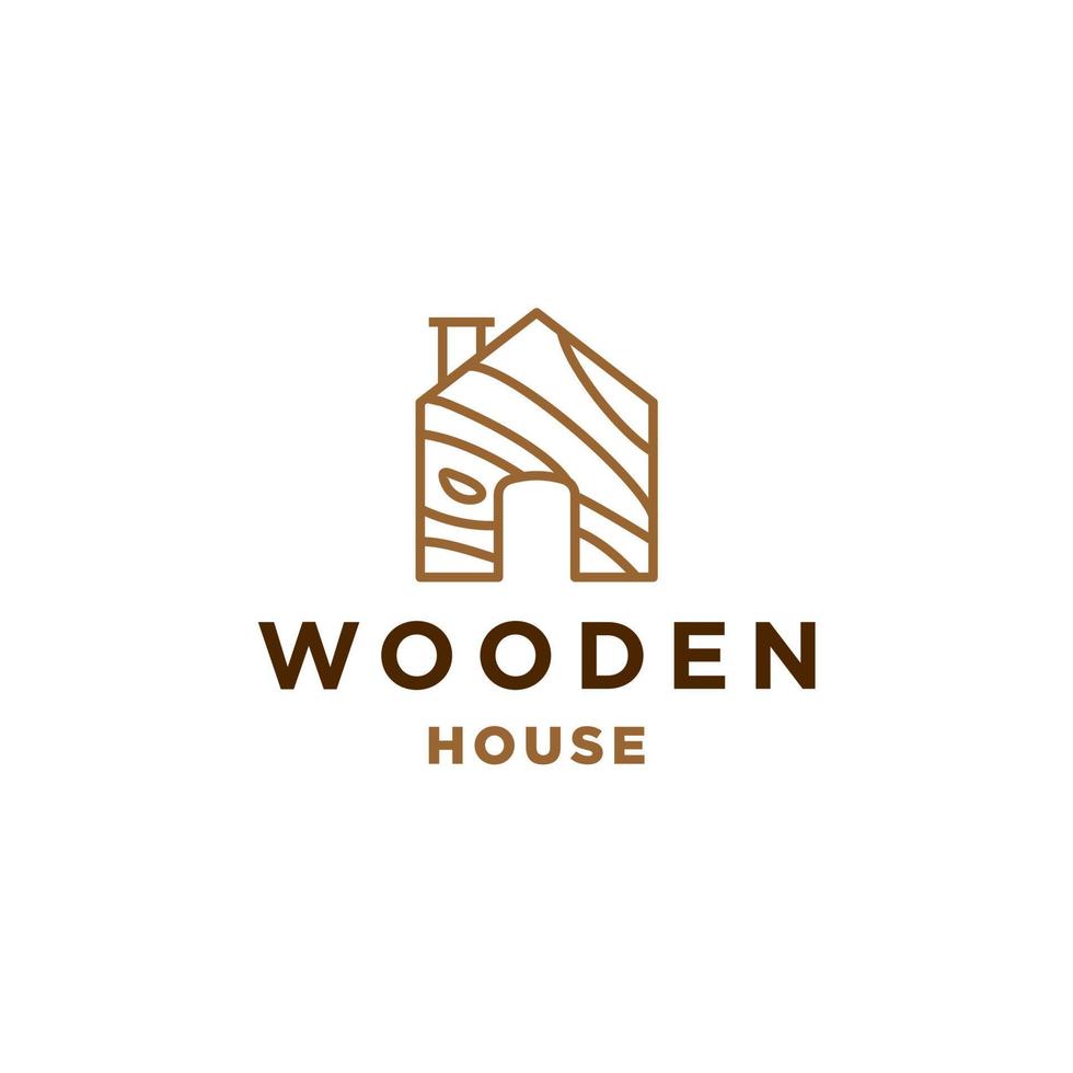 casa de madera línea logo icono vector ilustración. diseño de casa de vector de línea de logotipo de madera