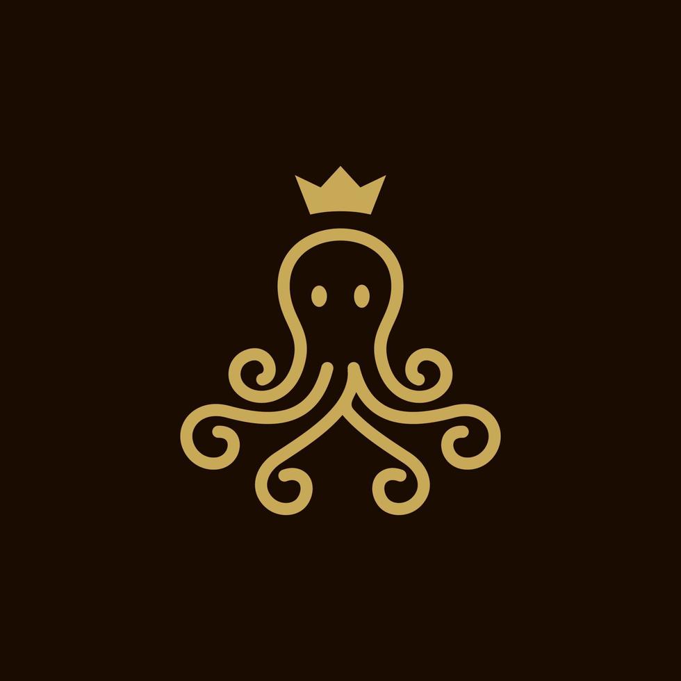 octopus line logo with golden crown icon logo design vector