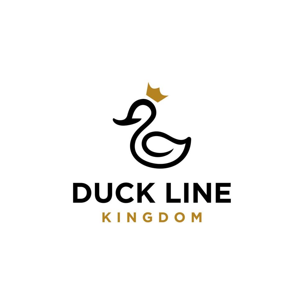 logotipo de línea de pato con rey o reina corona icono vector ilustración hipster stock para cafetería y restaurante línea de contorno monoline