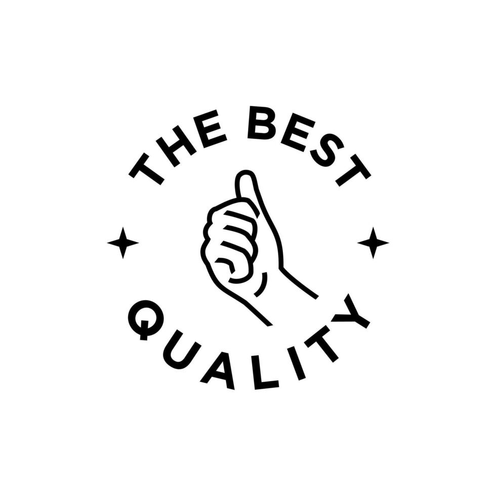 Thumb up best quality guarantee stamp vector design. best quality label in simple minimal line outline art drawing Illustration