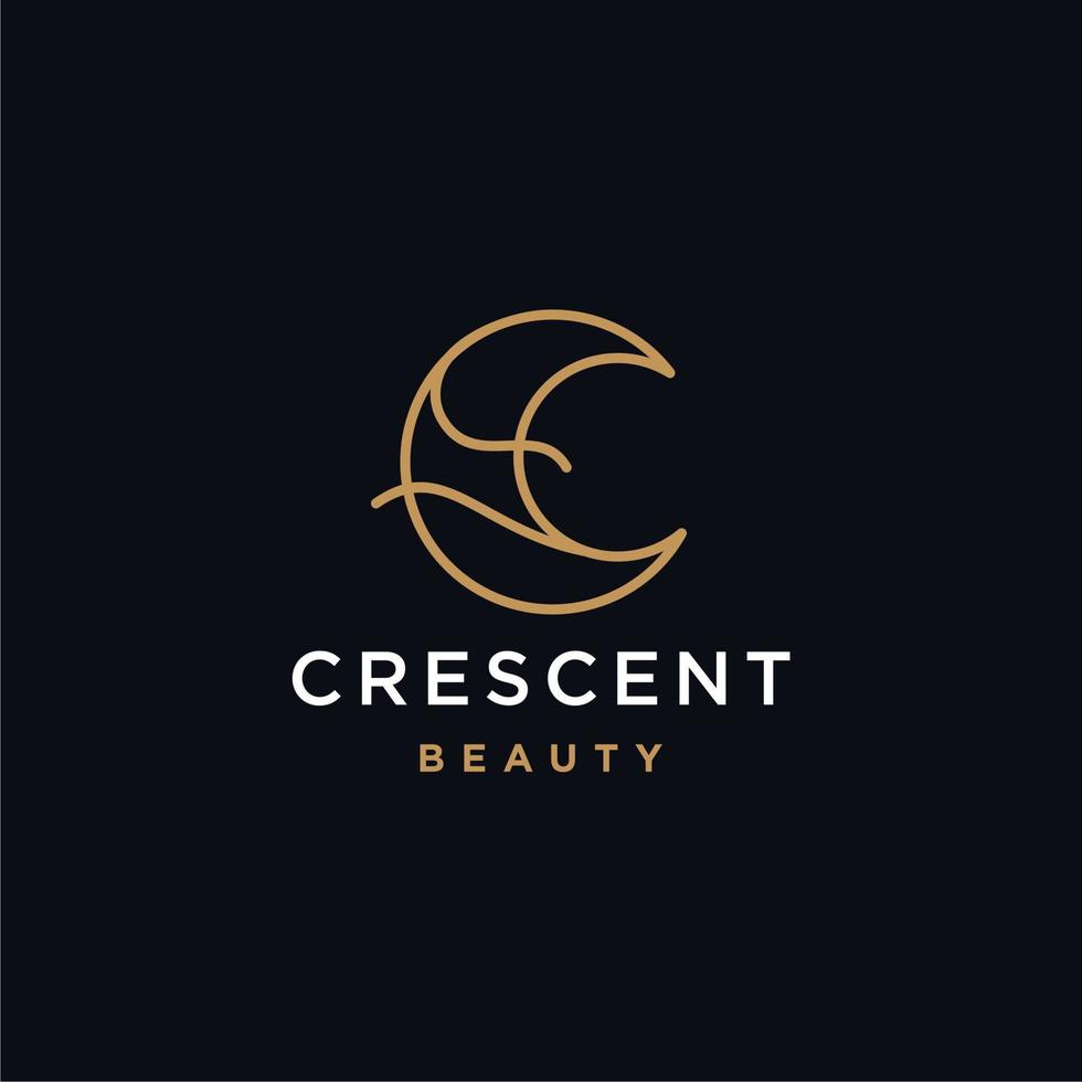 elegant crescent moon logo design line icon vector in luxury style outline linear