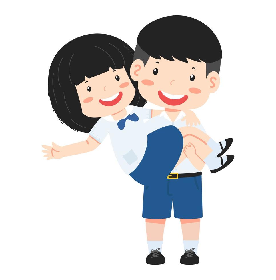 Happy boy holding girl in his arms vector