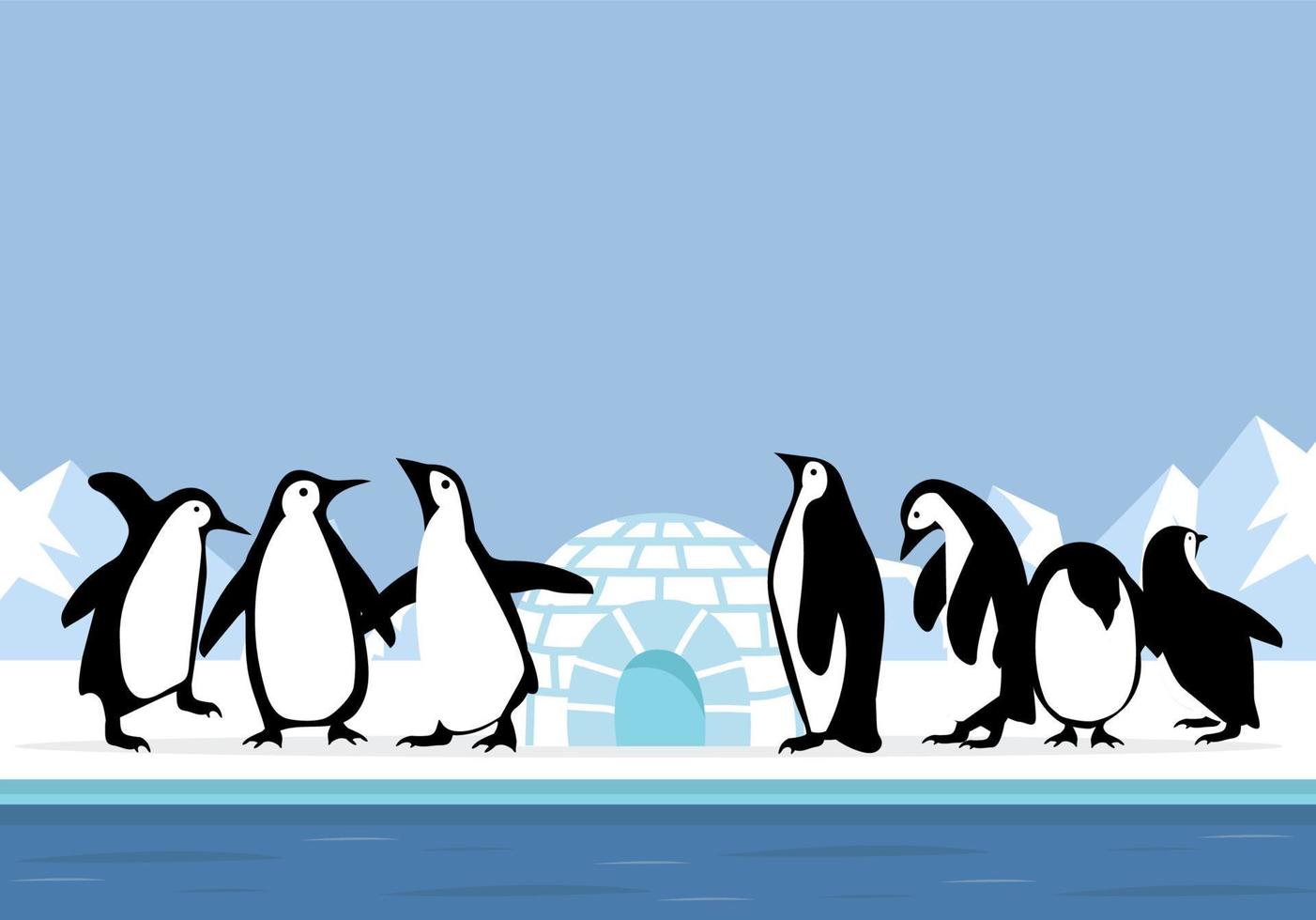 polo norte ártico con vistas al paisaje de pingüinos vector