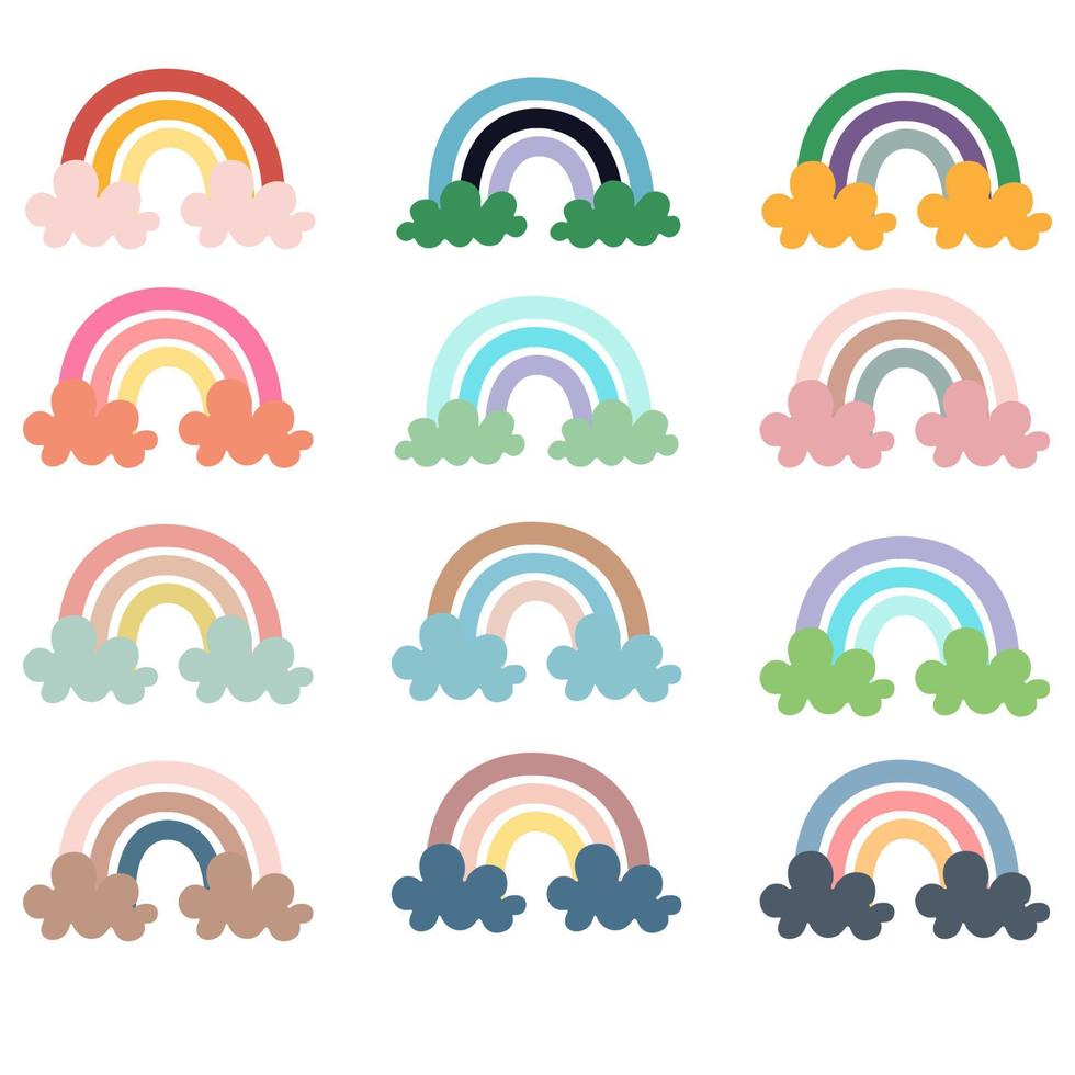 colección linda del vector de la nube del arco iris