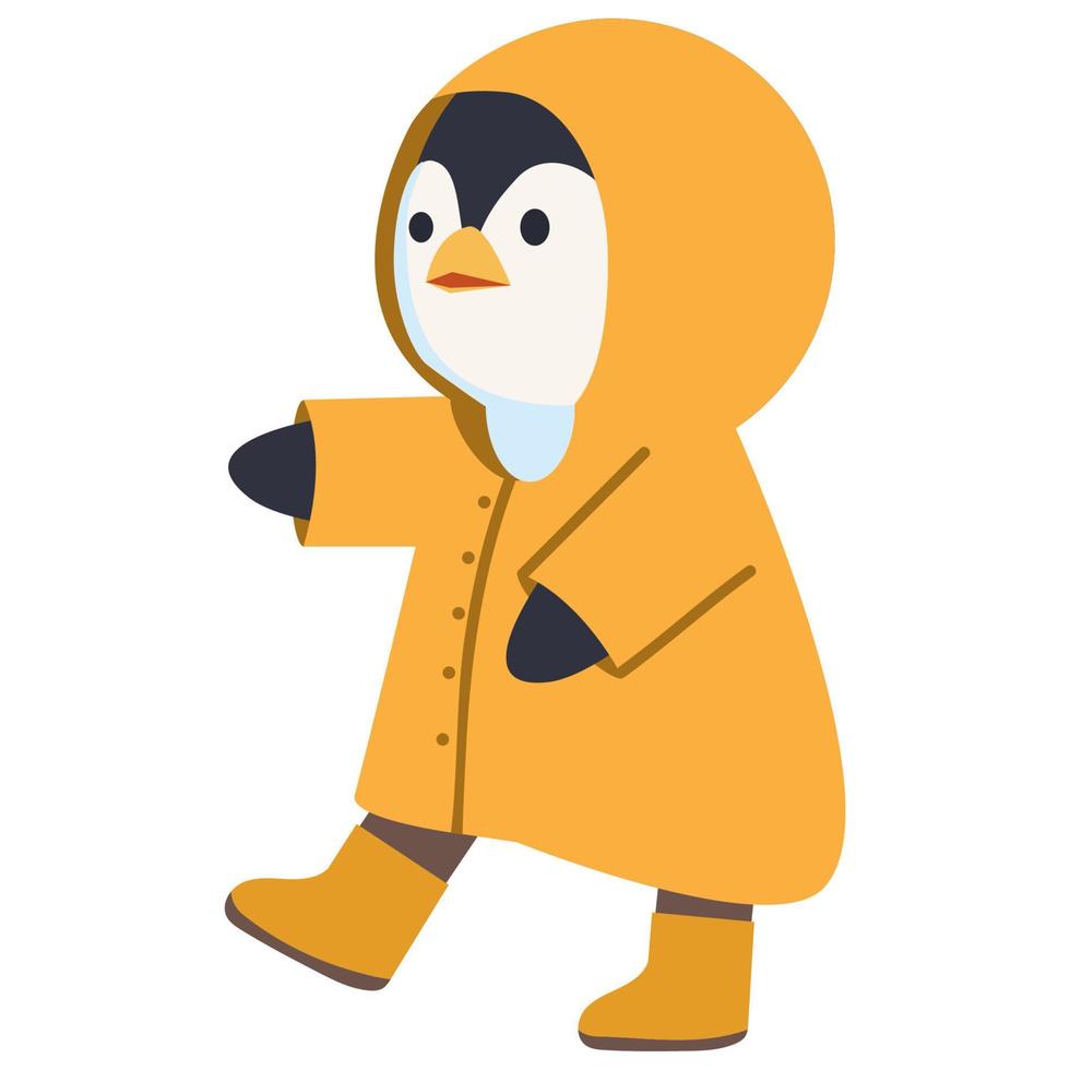 Cute cartoon penguin wearing raincoat vector