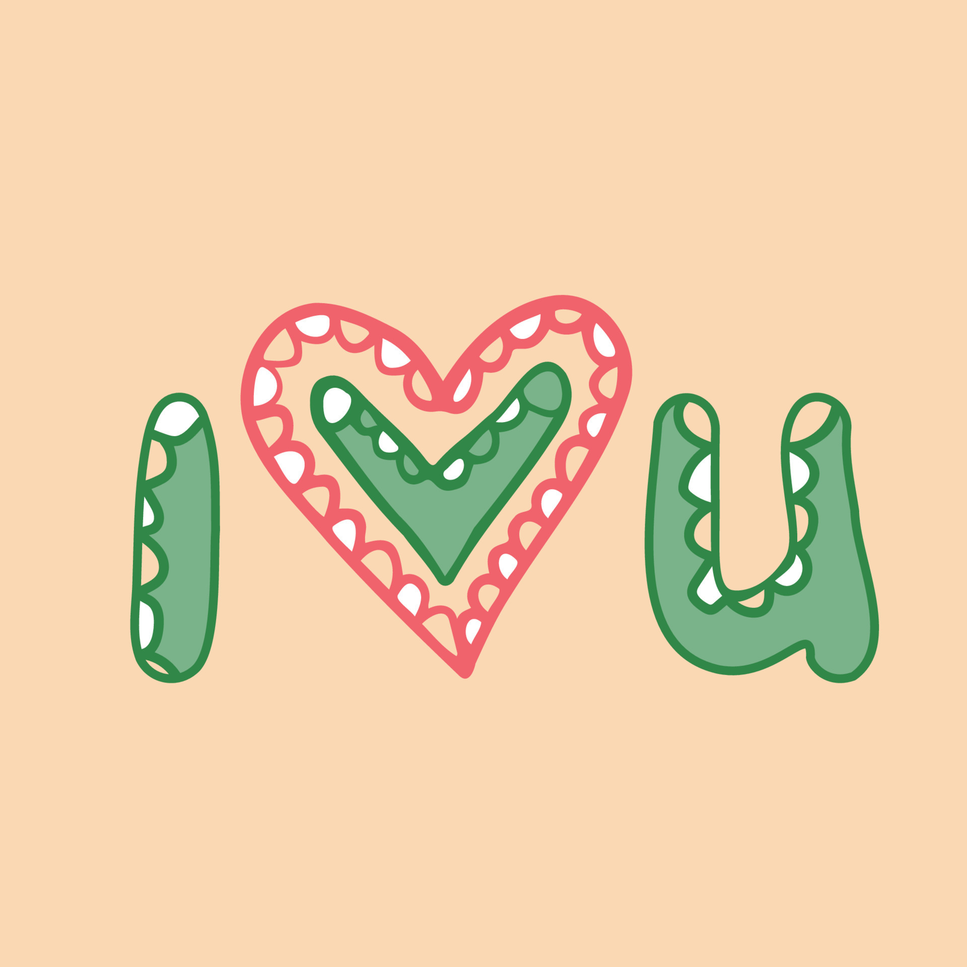 I love you. I heart you. Letters I and U and abstract heart. Valentines
