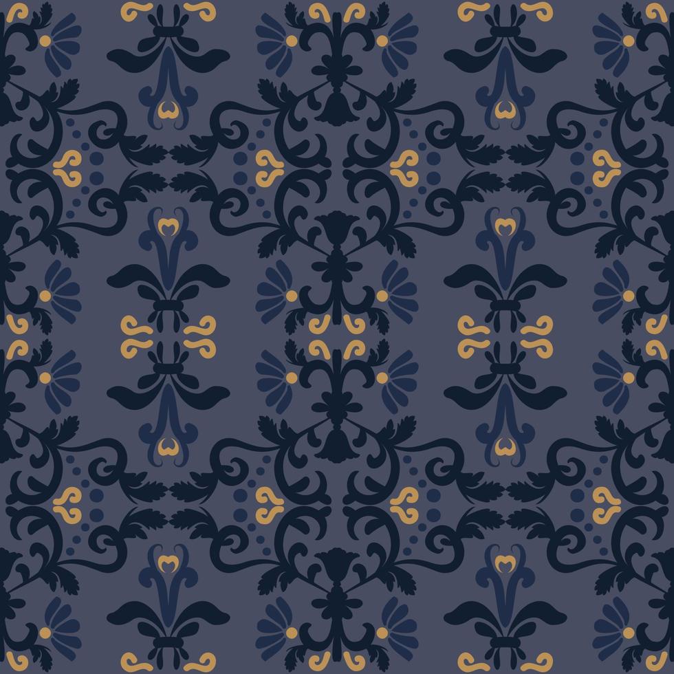 Oriental floral pattern with swirls. Blue vector seamless pattern with elegant texture. For textiles, wallpaper, tiles or packaging.