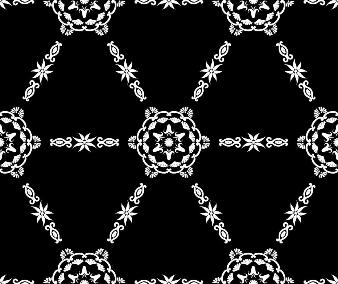 Geometric tiled pattern with ornament. Arabic ethnic seamless background. Decorative texture. Black and white. For fabric, wallpaper, venetian pattern,textile, packaging. vector