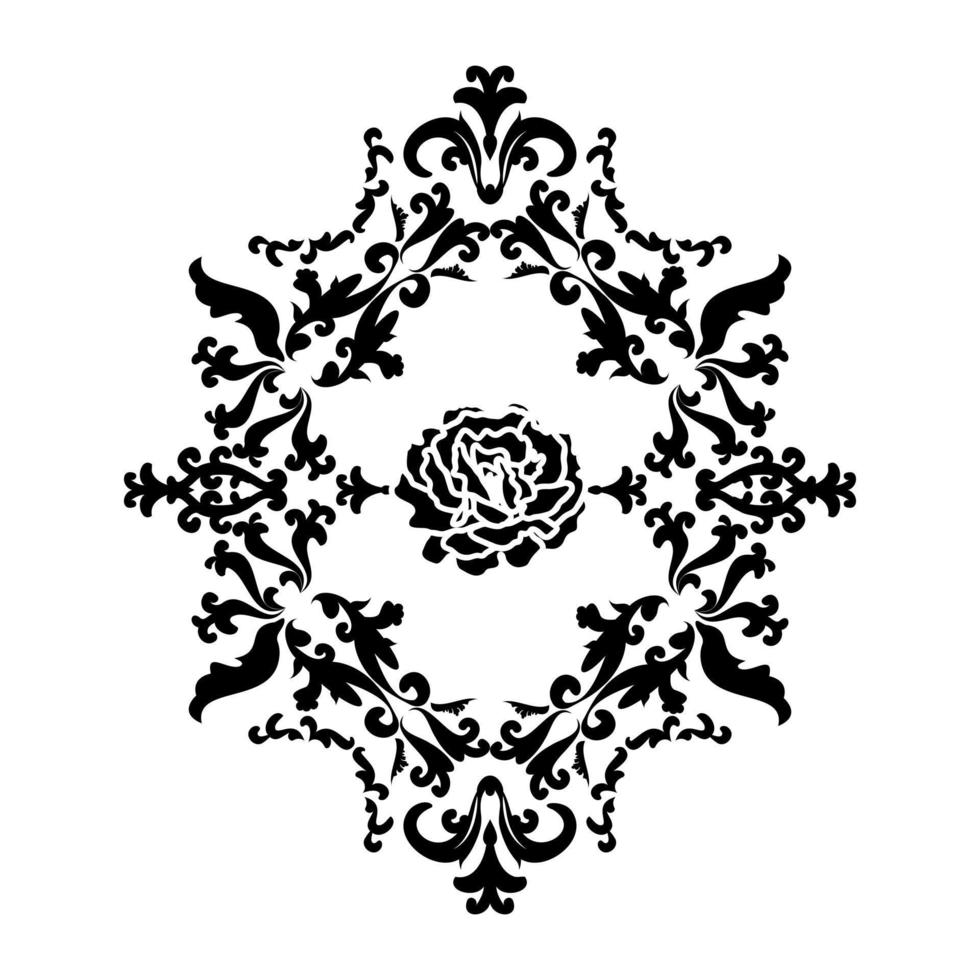 Abstract floral design. Damask ornament. Vector illustration for laser cutting, tattoo, marquetry, logo for yoga, icons, lace.