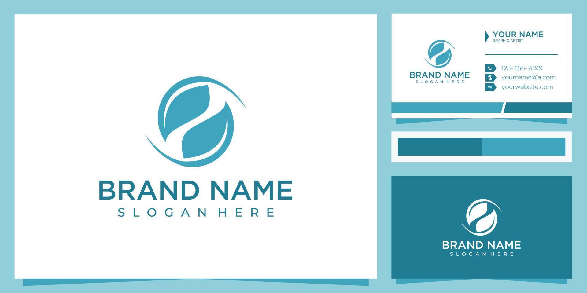 Leaf Circle logo design concept with business card design vector