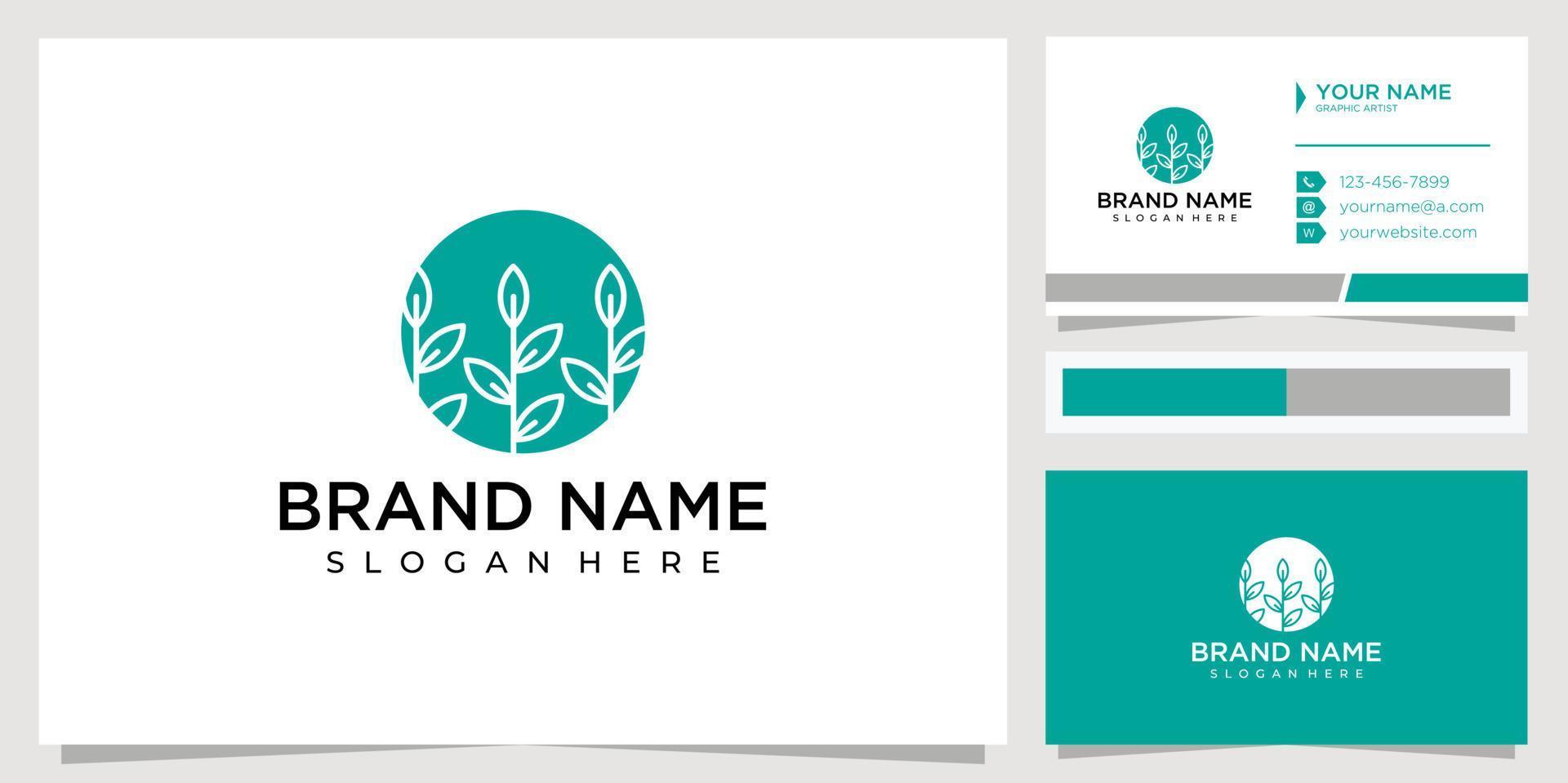 negative space tree logo design concept with business card vector