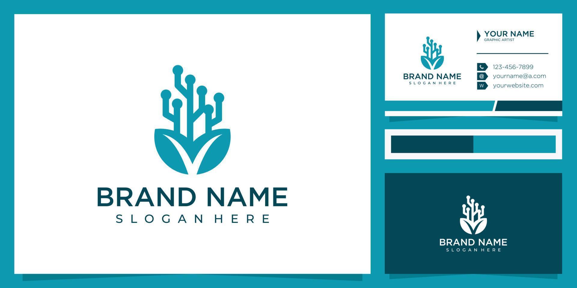 Leaf with cactus logo design template with business card vector