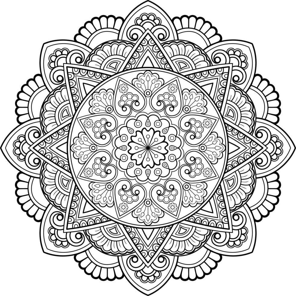 Outlined mandala for coloring book, decorative round ornament vector