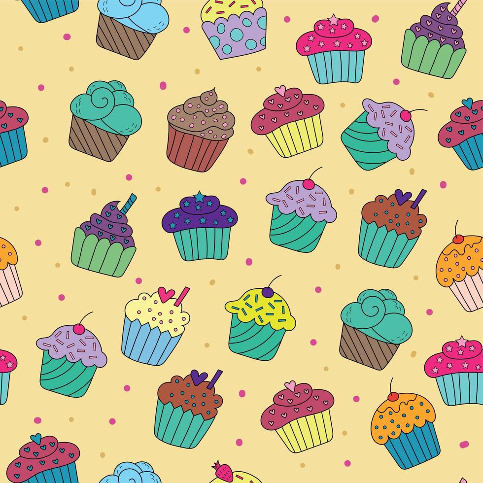 Cupcakes seamless pattern with chocolatefruits and berries vector
