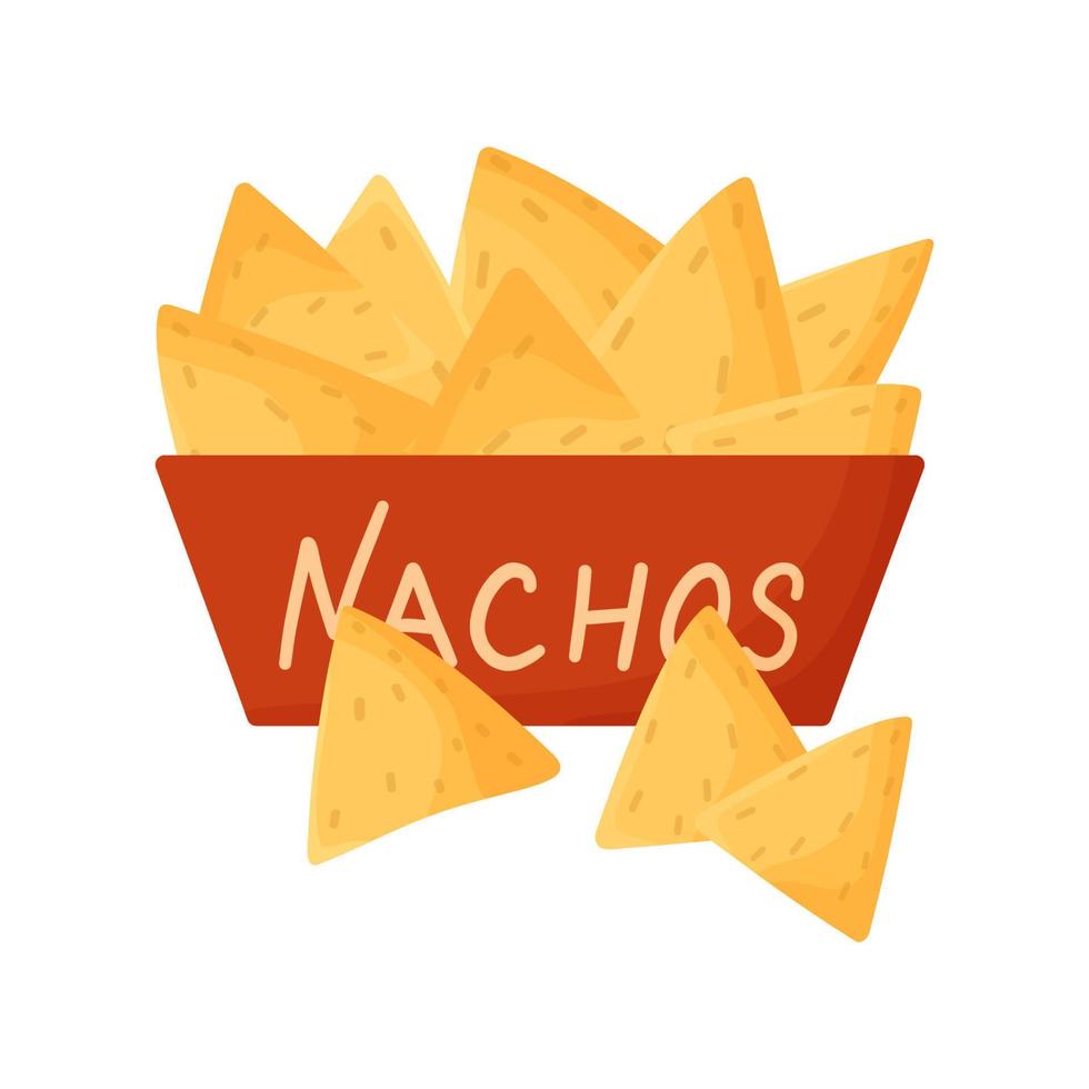 Plate of nachos vector illustration. Tortilla chips. Cartoon illustration isolated on white background